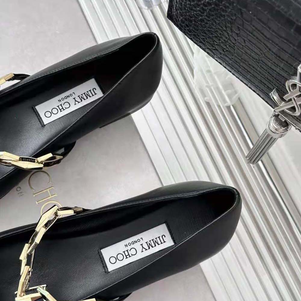 Jimmy Choo Women Diamond Tilda Flat Black Nappa Leather Flats with Chain-Black - image 9