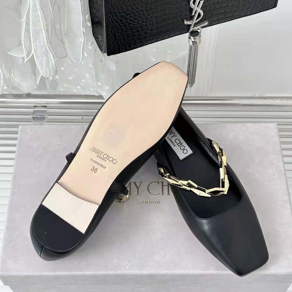 Jimmy Choo Women Diamond Tilda Flat Black Nappa Leather Flats with Chain-Black - image 10