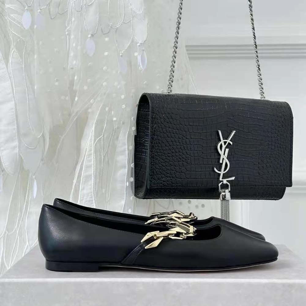 Jimmy Choo Women Diamond Tilda Flat Black Nappa Leather Flats with Chain-Black - image 5