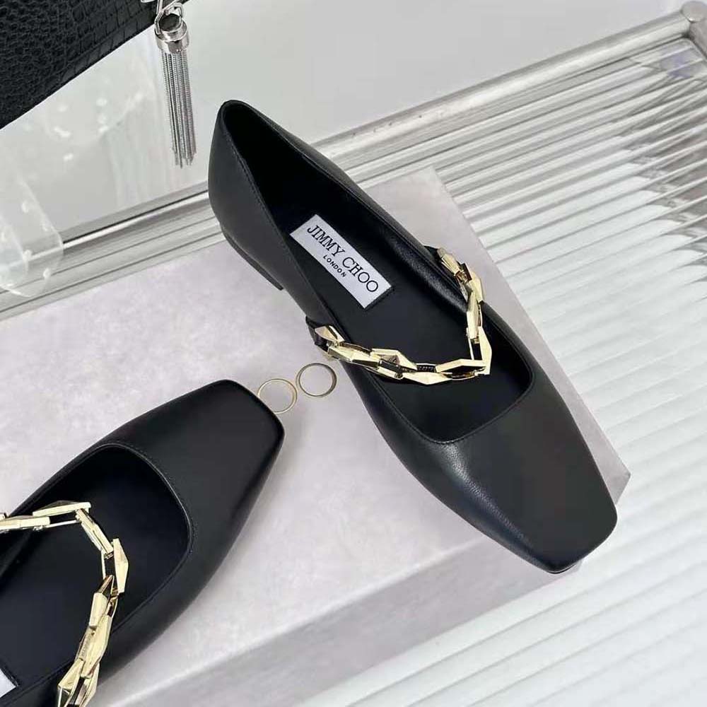 Jimmy Choo Women Diamond Tilda Flat Black Nappa Leather Flats with Chain-Black - image 6