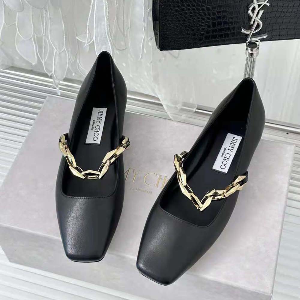 Jimmy Choo Women Diamond Tilda Flat Black Nappa Leather Flats with Chain-Black - image 4