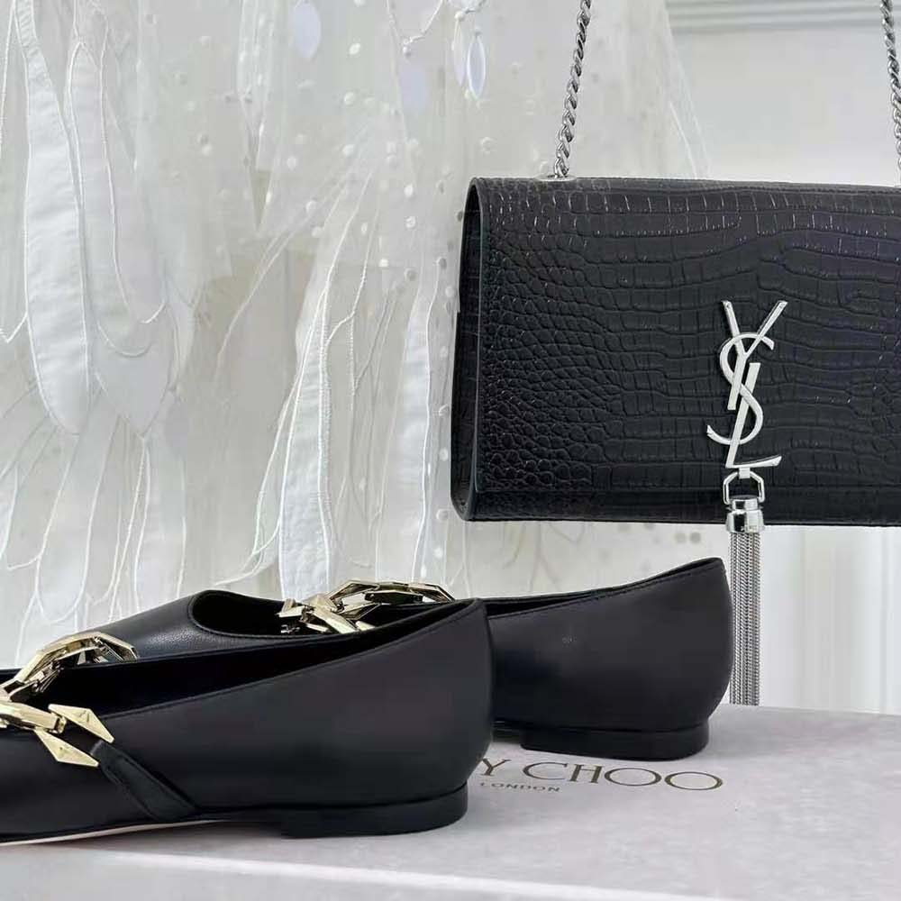 Jimmy Choo Women Diamond Tilda Flat Black Nappa Leather Flats with Chain-Black - image 8