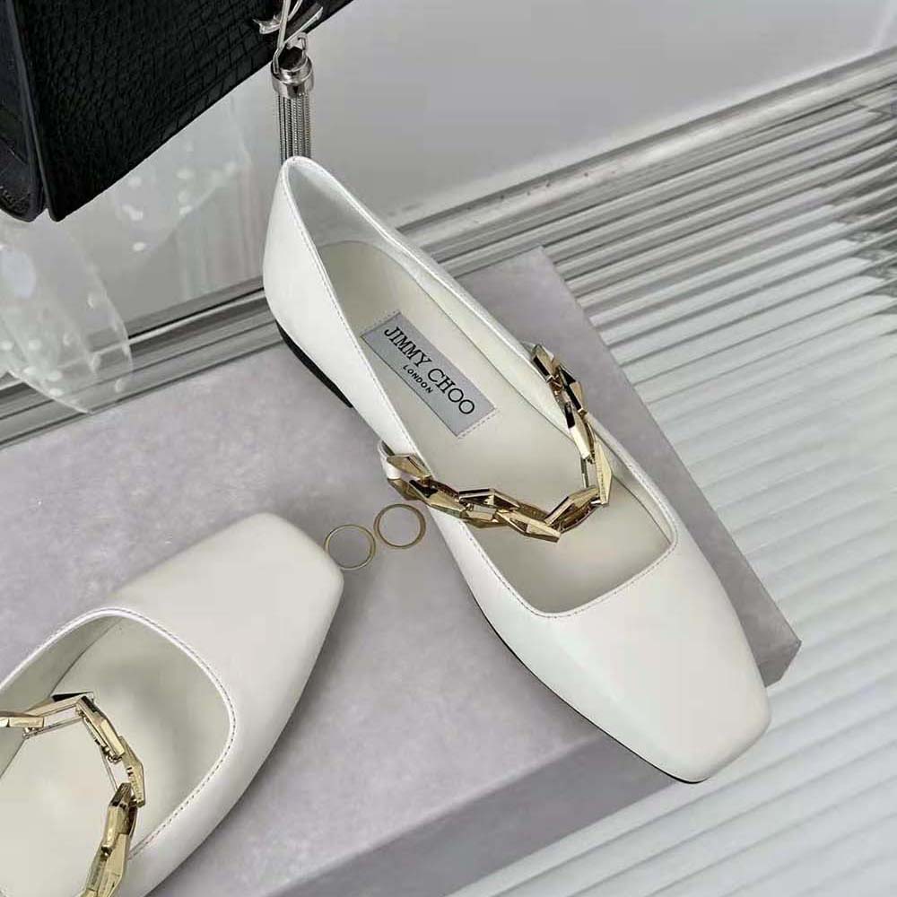 Jimmy Choo Women Diamond Tilda Flat Black Nappa Leather Flats with Chain-White - image 5