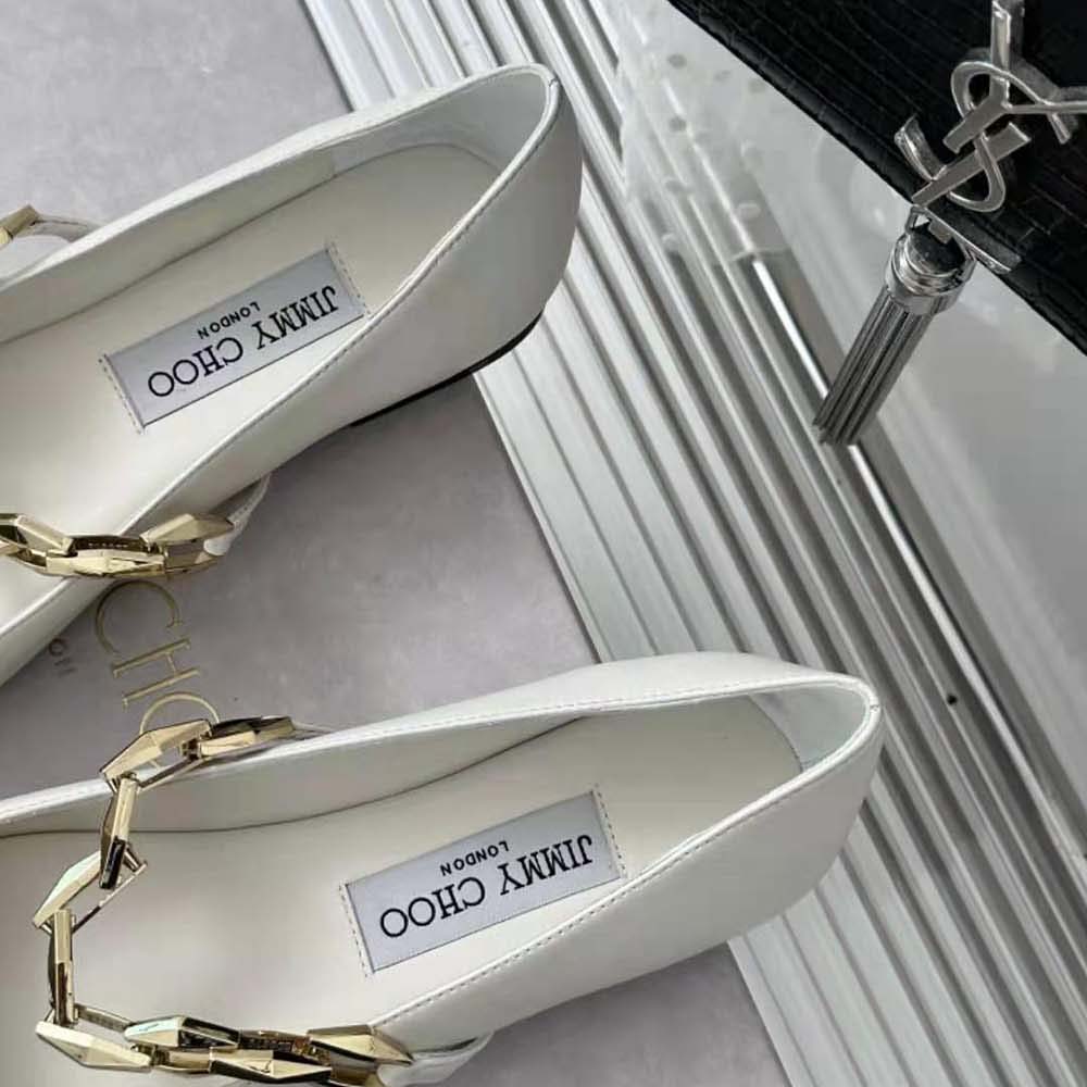 Jimmy Choo Women Diamond Tilda Flat Black Nappa Leather Flats with Chain-White - image 9