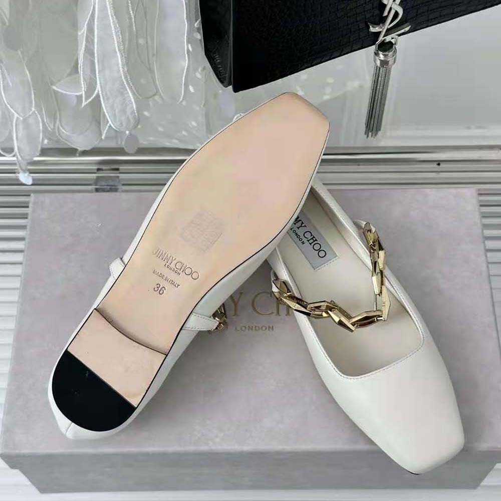 Jimmy Choo Women Diamond Tilda Flat Black Nappa Leather Flats with Chain-White - image 10