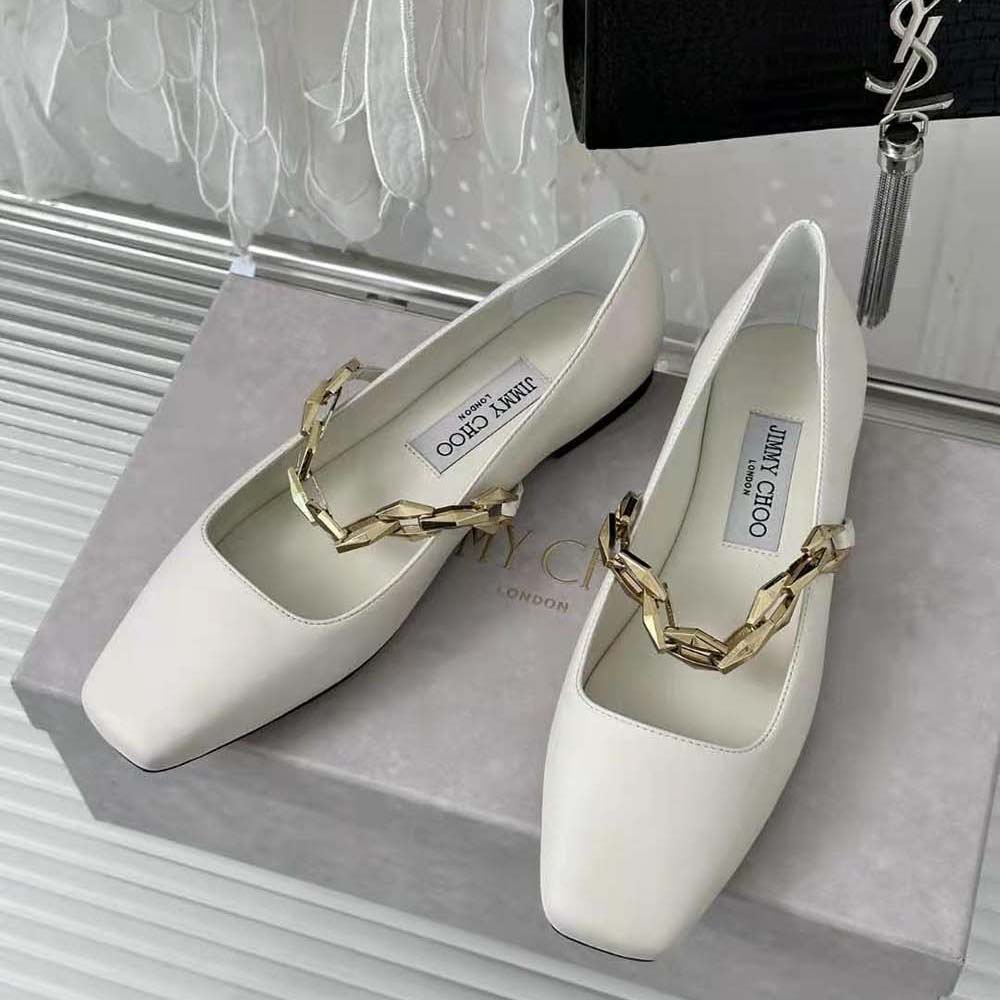 Top view showing smooth white nappa leather and loafer silhouette flats