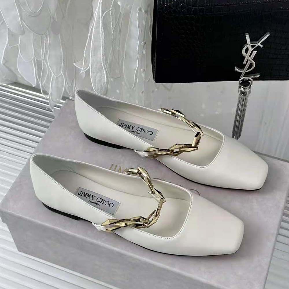 Jimmy Choo Women Diamond Tilda Flat Black Nappa Leather Flats with Chain-White - image 4