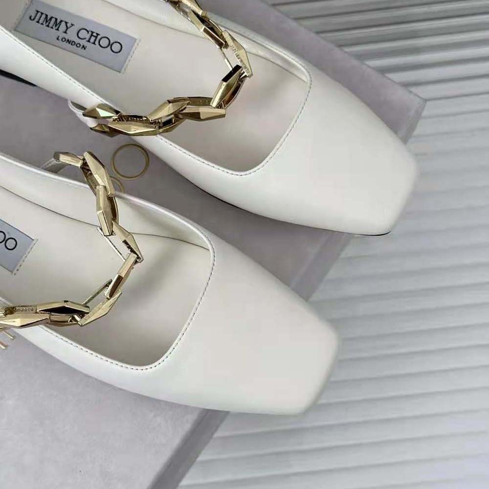Jimmy Choo Women Diamond Tilda Flat Black Nappa Leather Flats with Chain-White - image 7