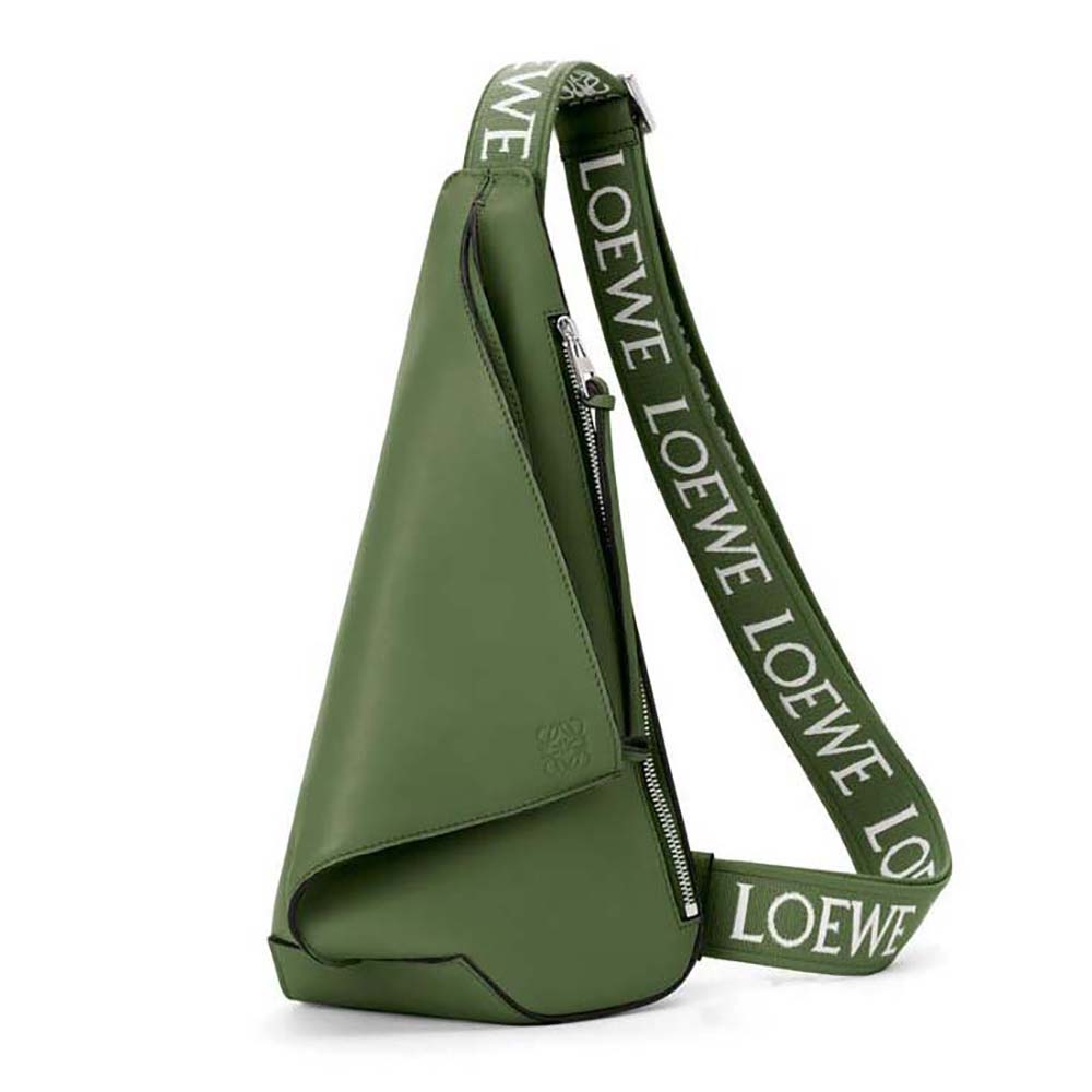 Front view of Loewe Men Anton Sling in green jacquard and leather