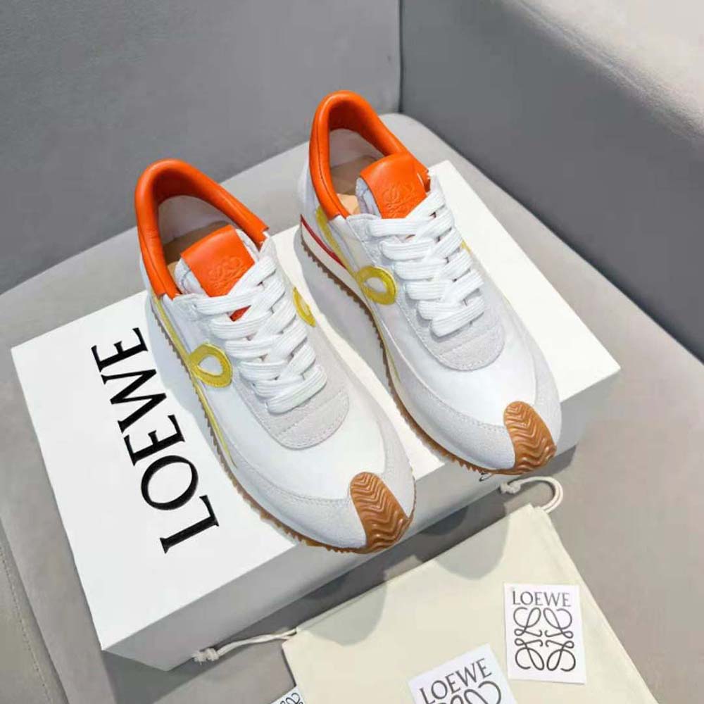 Close-up detail of calfskin and nylon on Loewe Flow Runner sneaker