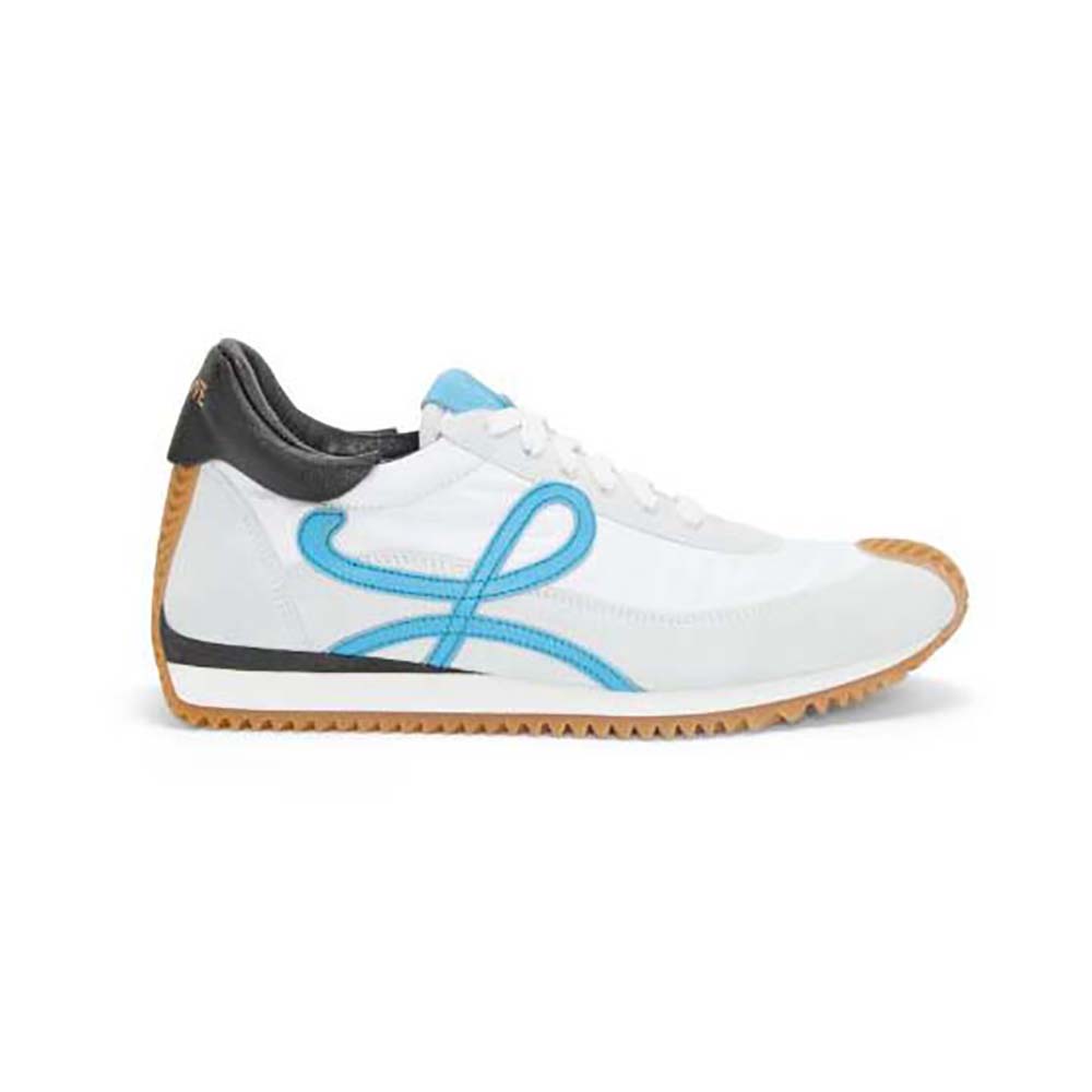 Side profile of Loewe Unisex Flow Runner in Nylon and Calfskin-Blue