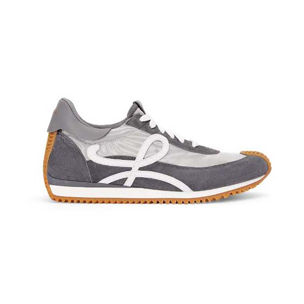 Side profile of Loewe Unisex Flow Runner in Nylon and Calfskin-Silver