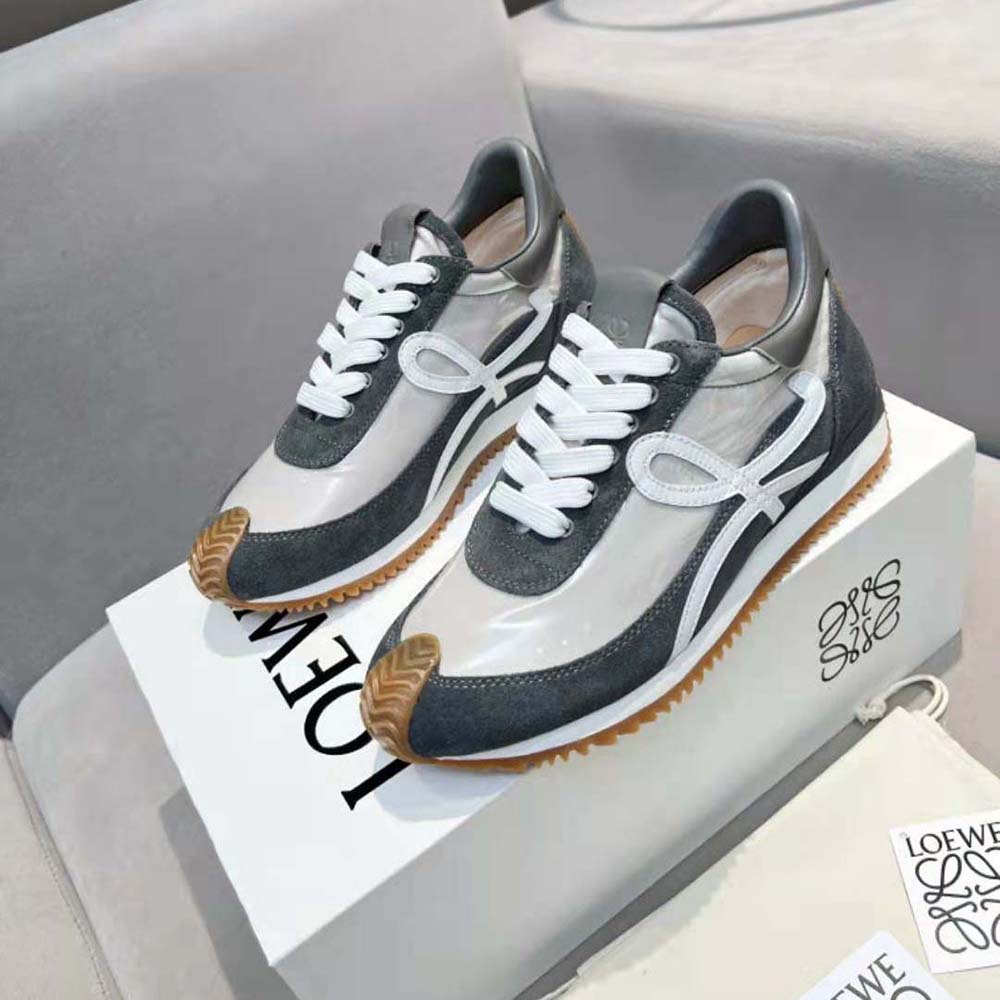 Loewe Unisex Flow Runner in Nylon and Calfskin-Silver - image 4