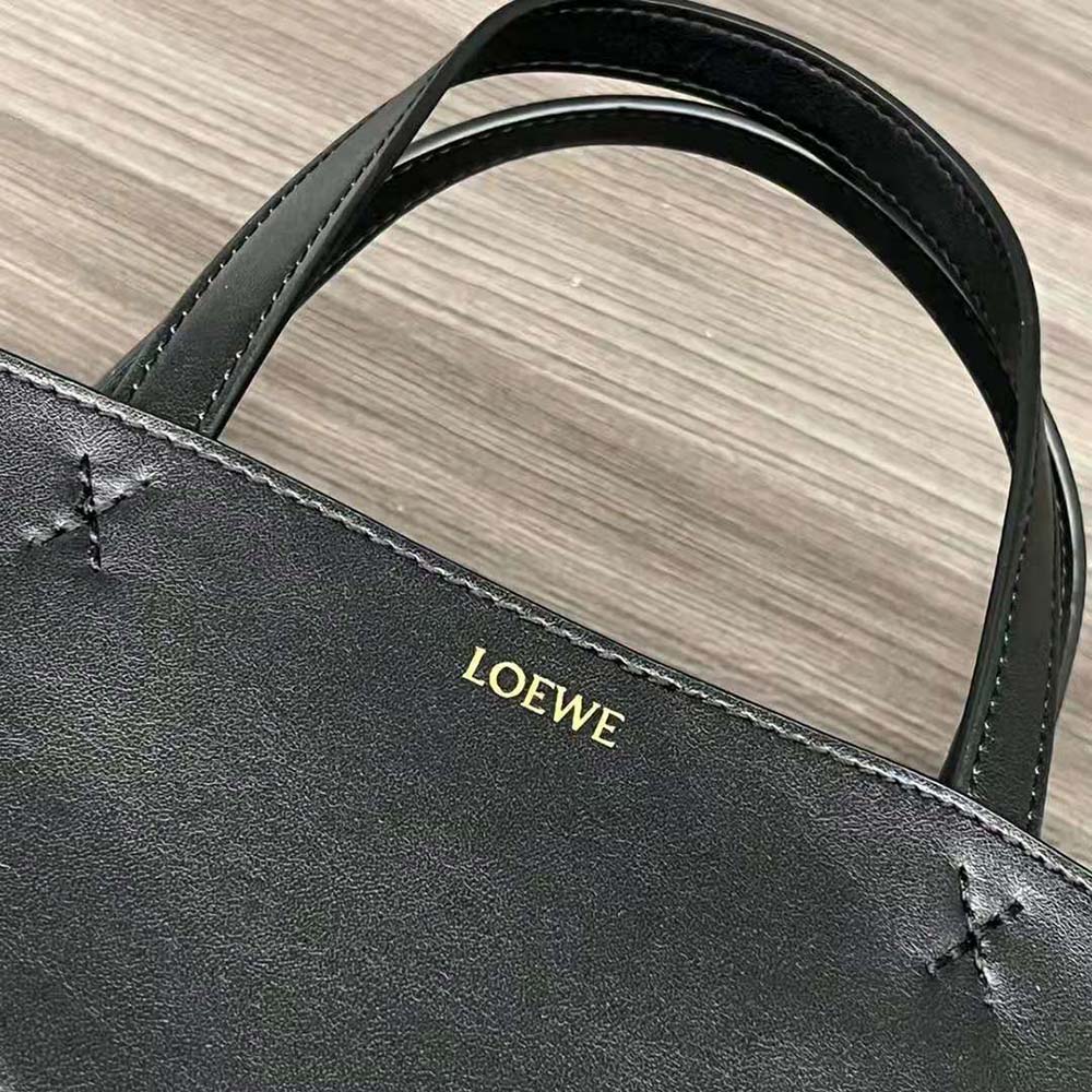 Loewe Unisex Mini Puzzle Fold Tote in Shiny Calfskin-Black - image 9
