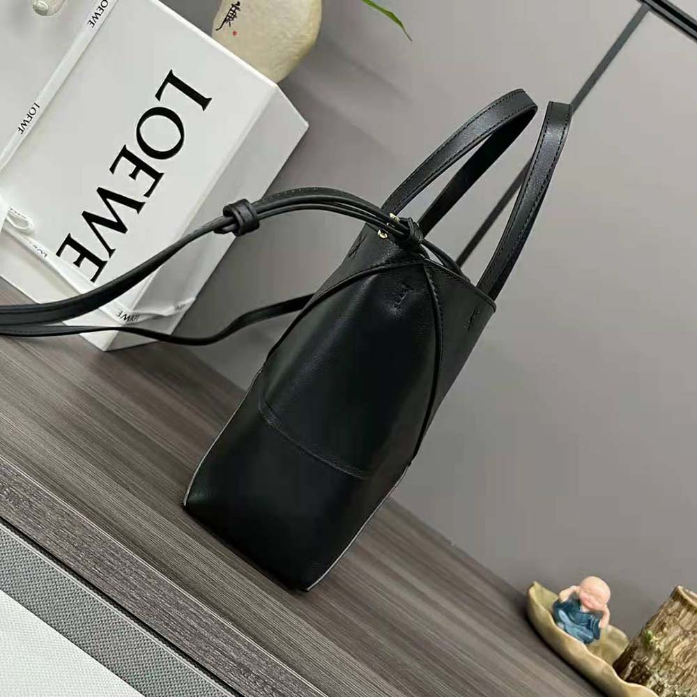 Loewe Unisex Mini Puzzle Fold Tote in Shiny Calfskin-Black - image 4