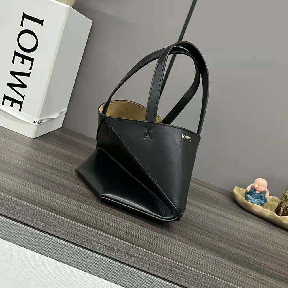 Loewe Unisex Mini Puzzle Fold Tote in Shiny Calfskin-Black - image 5