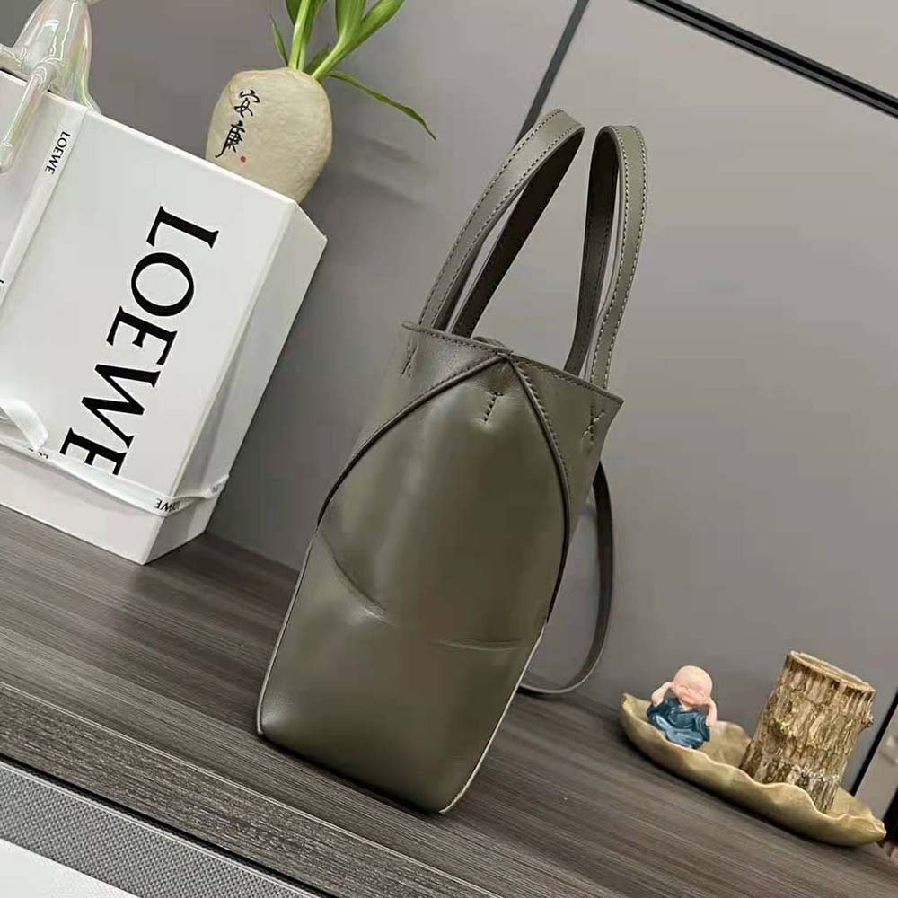 Loewe Unisex Mini Puzzle Fold Tote in Shiny Calfskin-Green - image 4