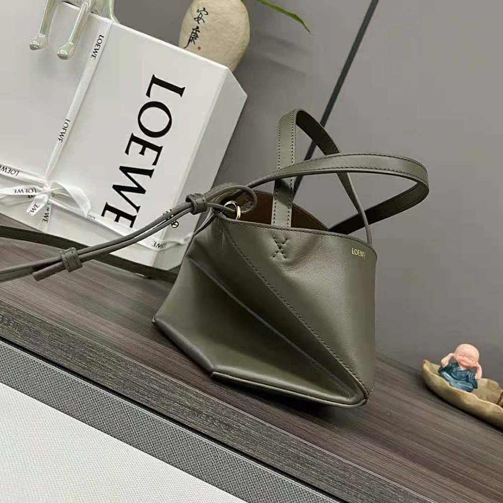 Loewe Unisex Mini Puzzle Fold Tote in Shiny Calfskin-Green - image 5