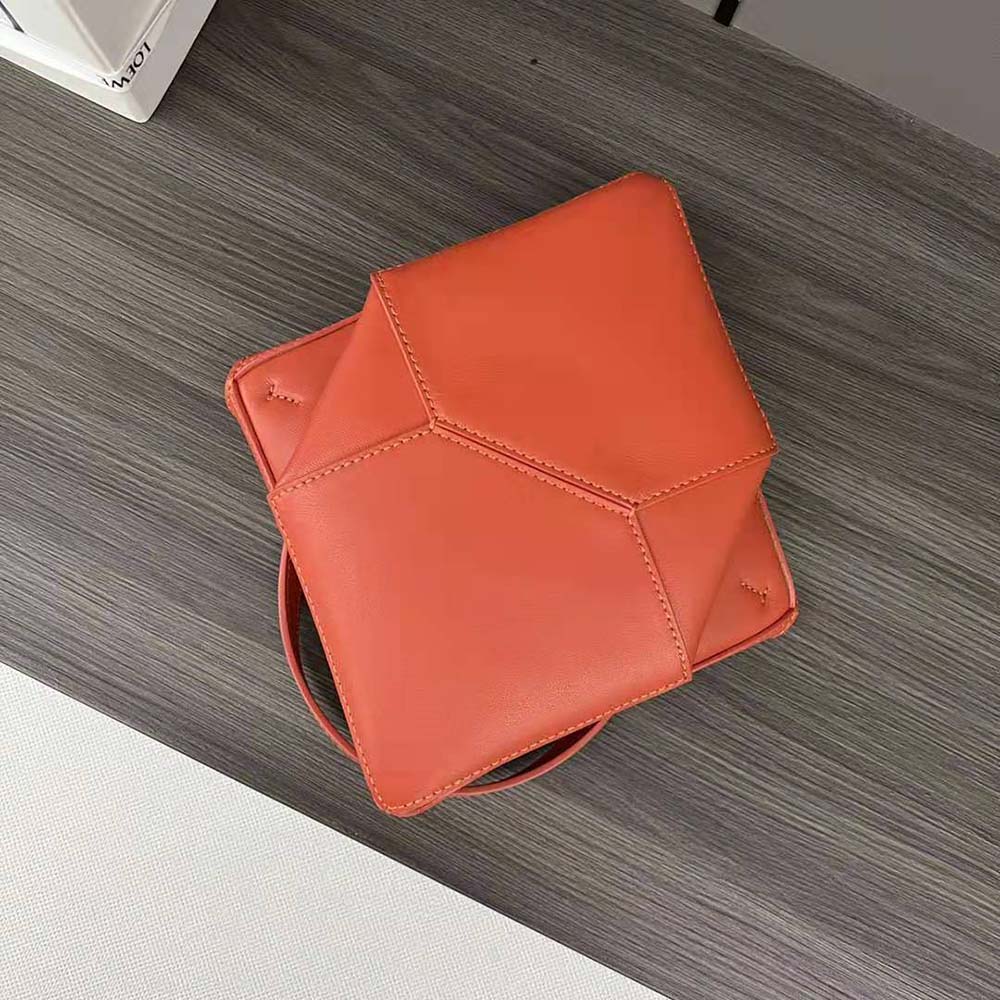 Loewe Unisex Mini Puzzle Fold Tote in Shiny Calfskin-Orange - image 6
