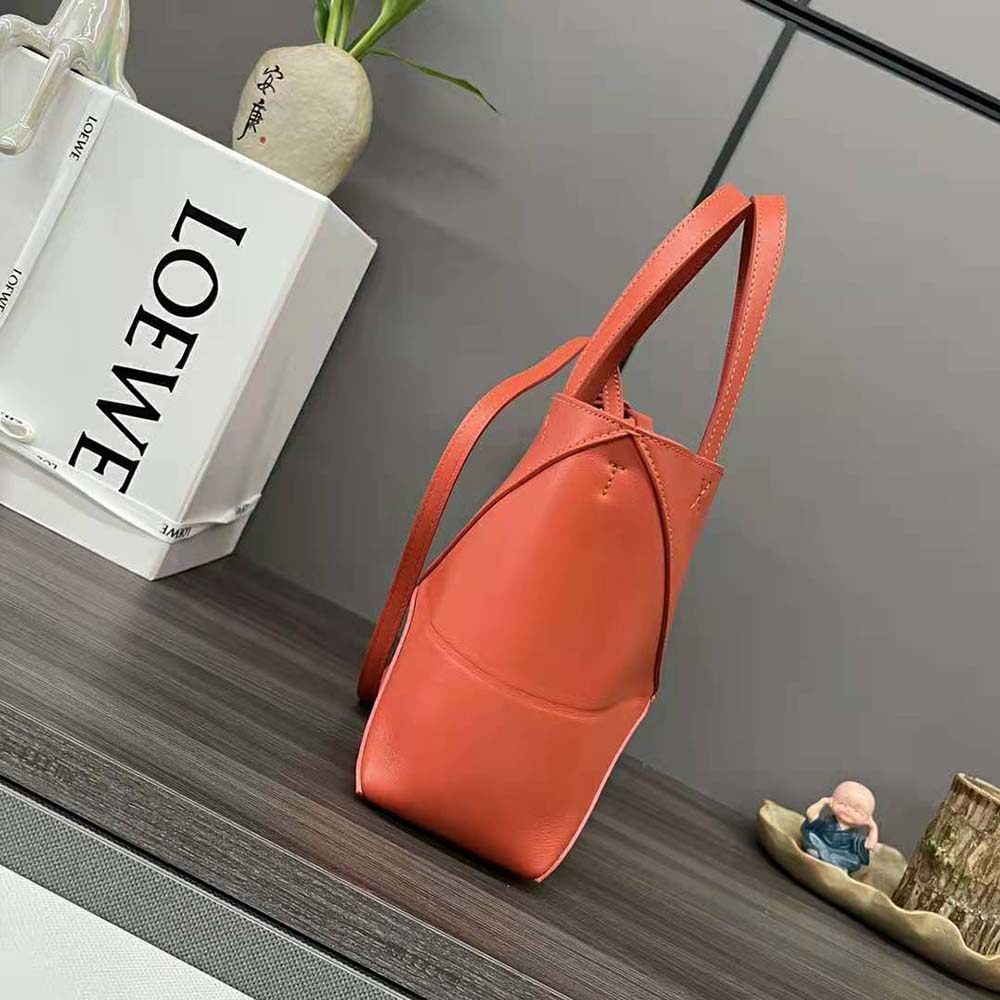 Loewe Unisex Mini Puzzle Fold Tote in Shiny Calfskin-Orange - image 5