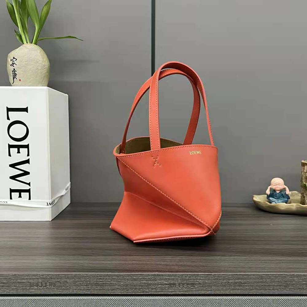 Loewe Unisex Mini Puzzle Fold Tote in Shiny Calfskin-Orange - image 4