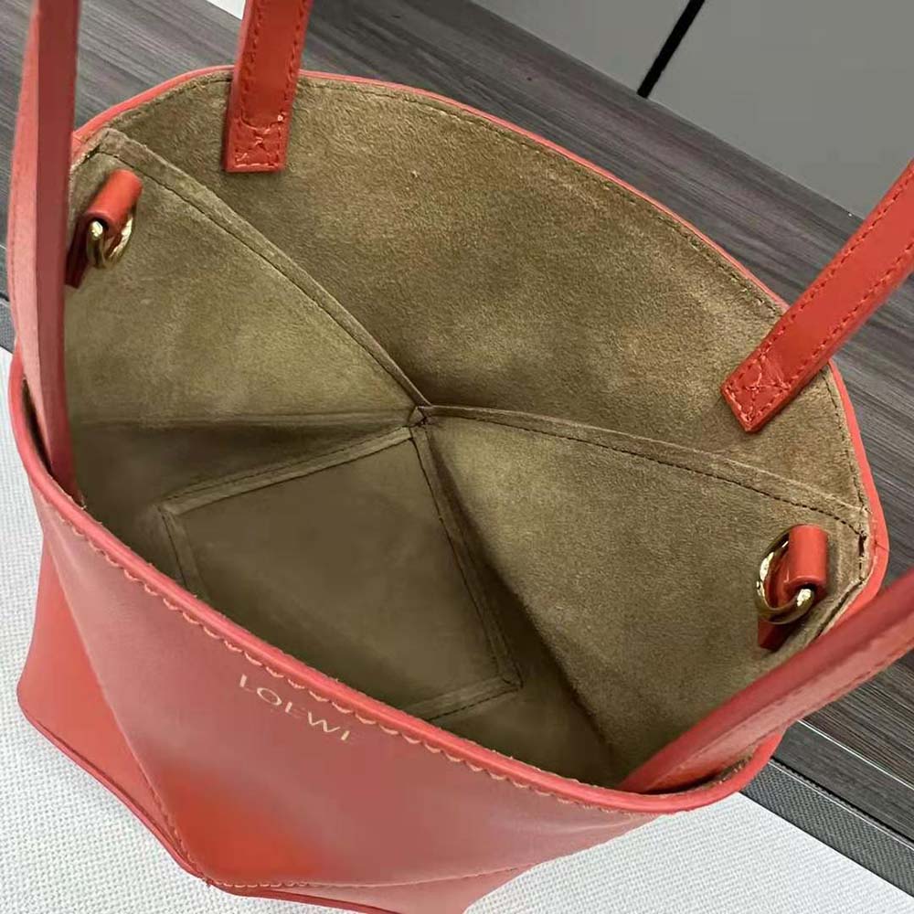 Loewe Unisex Mini Puzzle Fold Tote in Shiny Calfskin-Orange - image 10