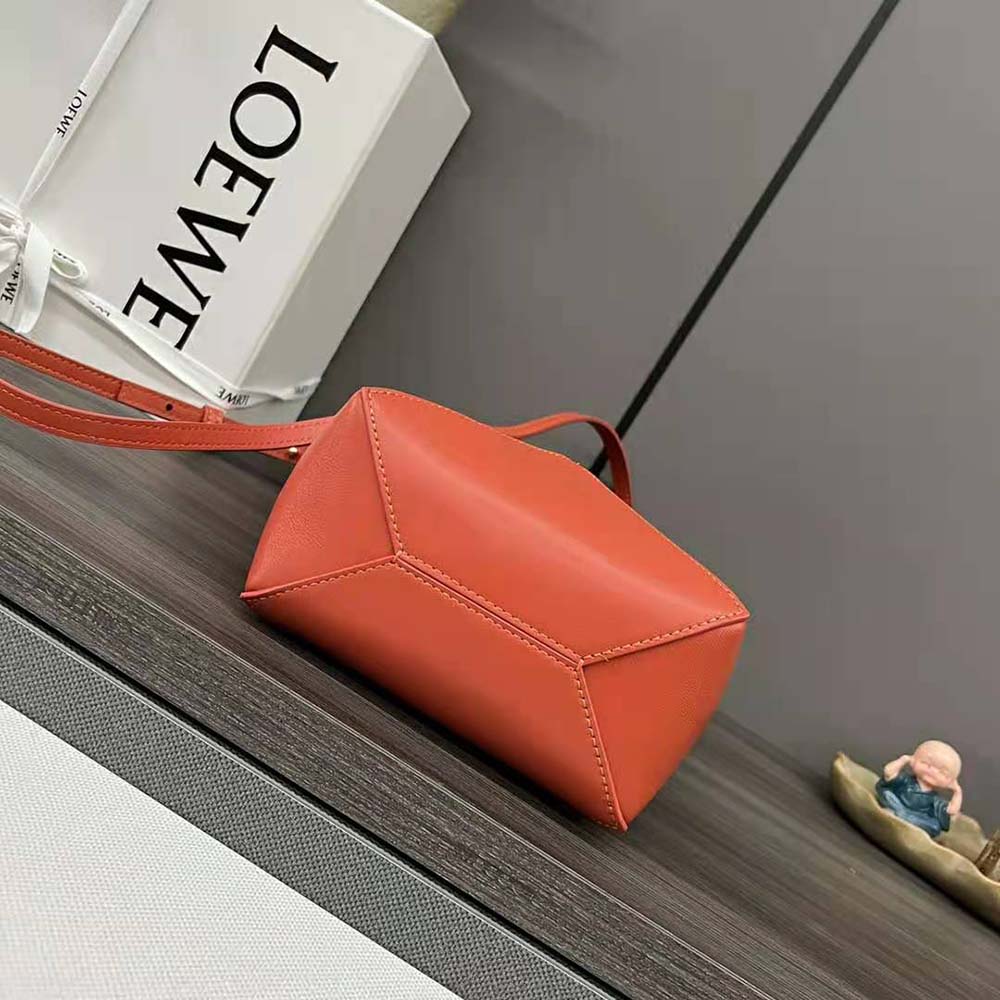 Loewe Unisex Mini Puzzle Fold Tote in Shiny Calfskin-Orange - image 8