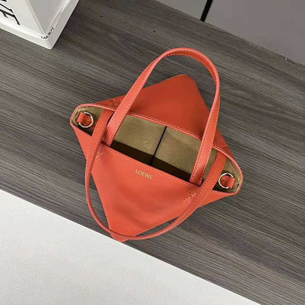 Loewe Unisex Mini Puzzle Fold Tote in Shiny Calfskin-Orange - image 7