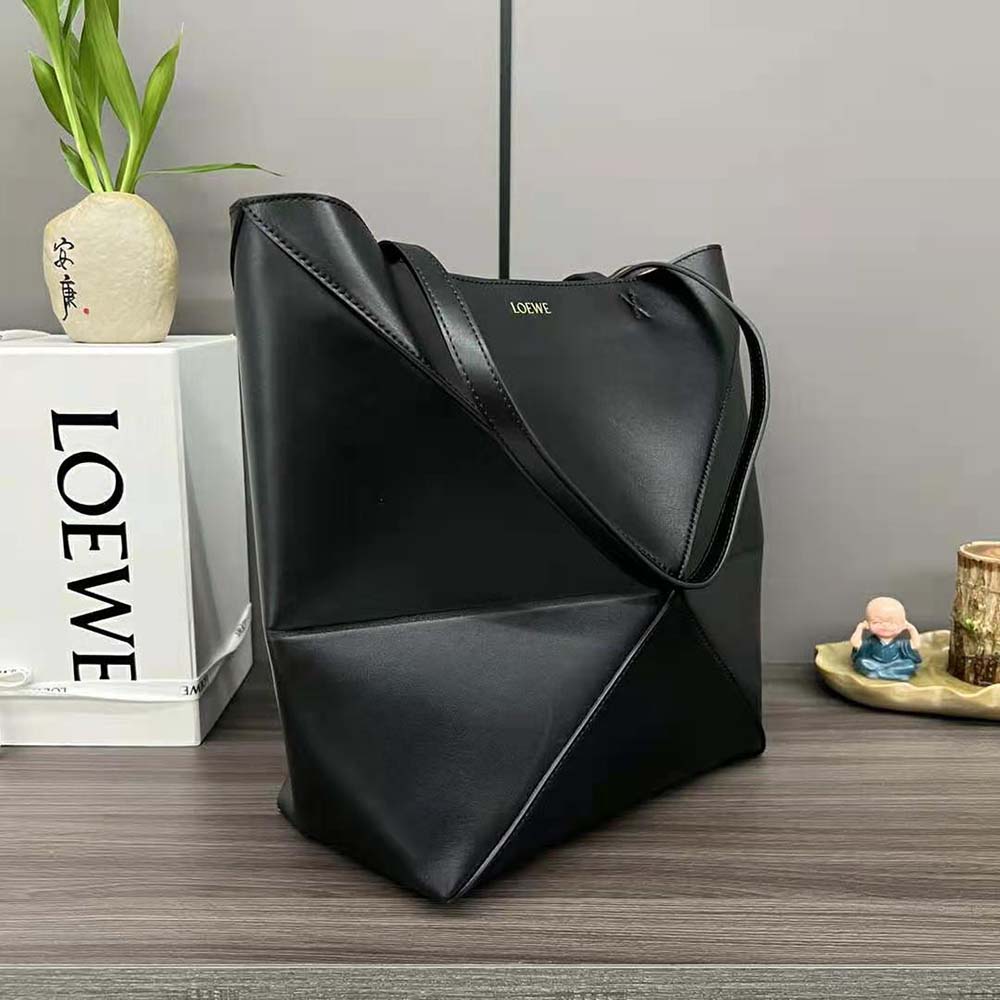Loewe Unisex Puzzle Fold Tote in Shiny Calfskin-Black - image 4
