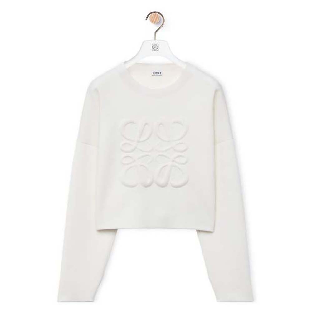 Front view of Loewe Women Anagram Sweater in Wool-White on mannequin