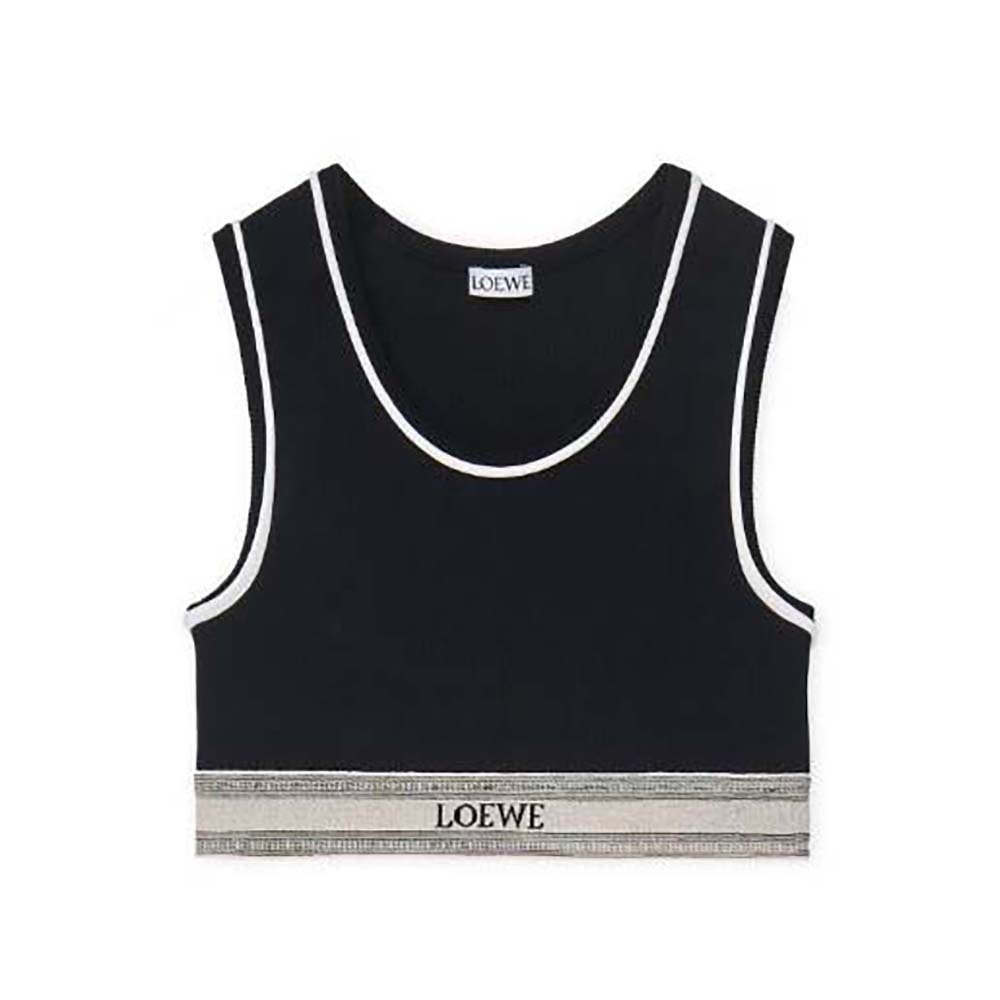 Front view of Loewe Women Cropped Tank Top in Viscose-Black