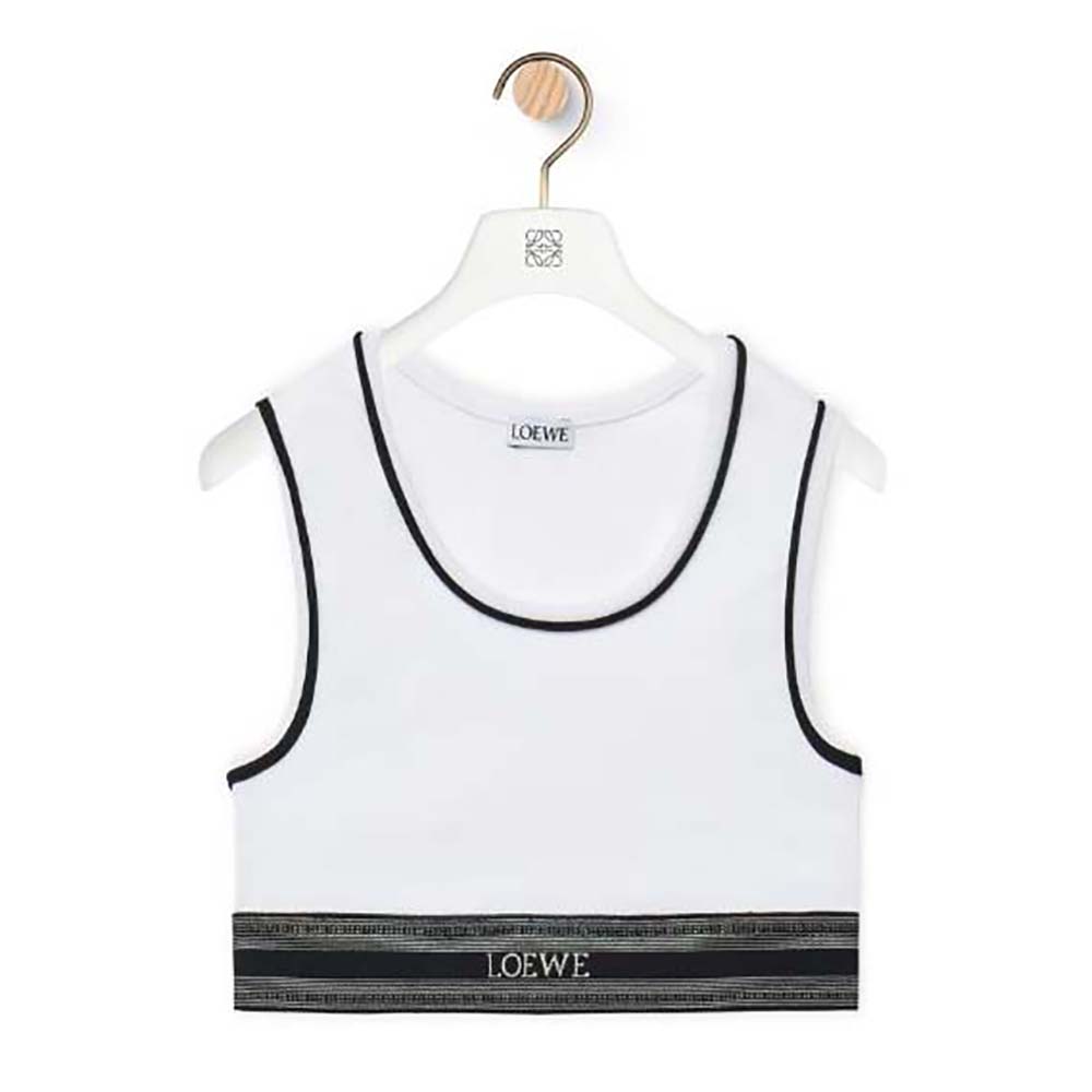 Front view of Loewe Women Cropped Tank Top in Viscose-White