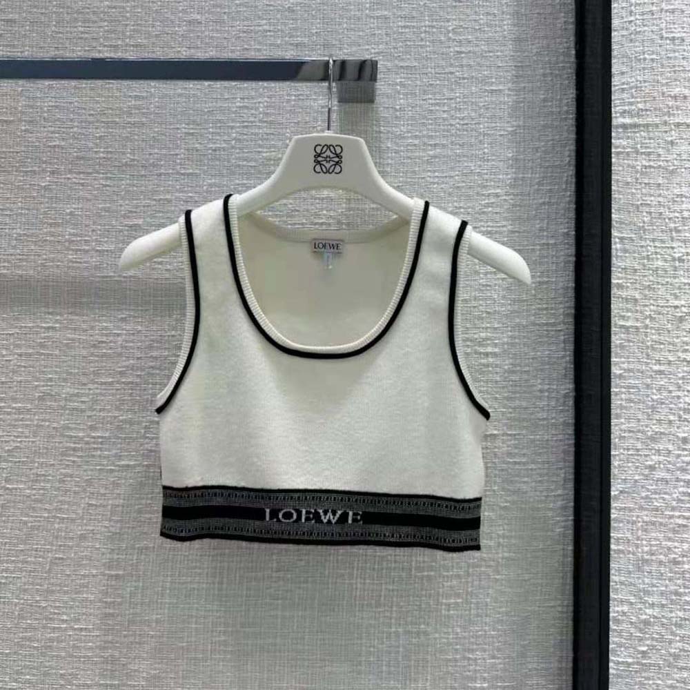 Close-up of viscose texture and embossed logo on Loewe tank top