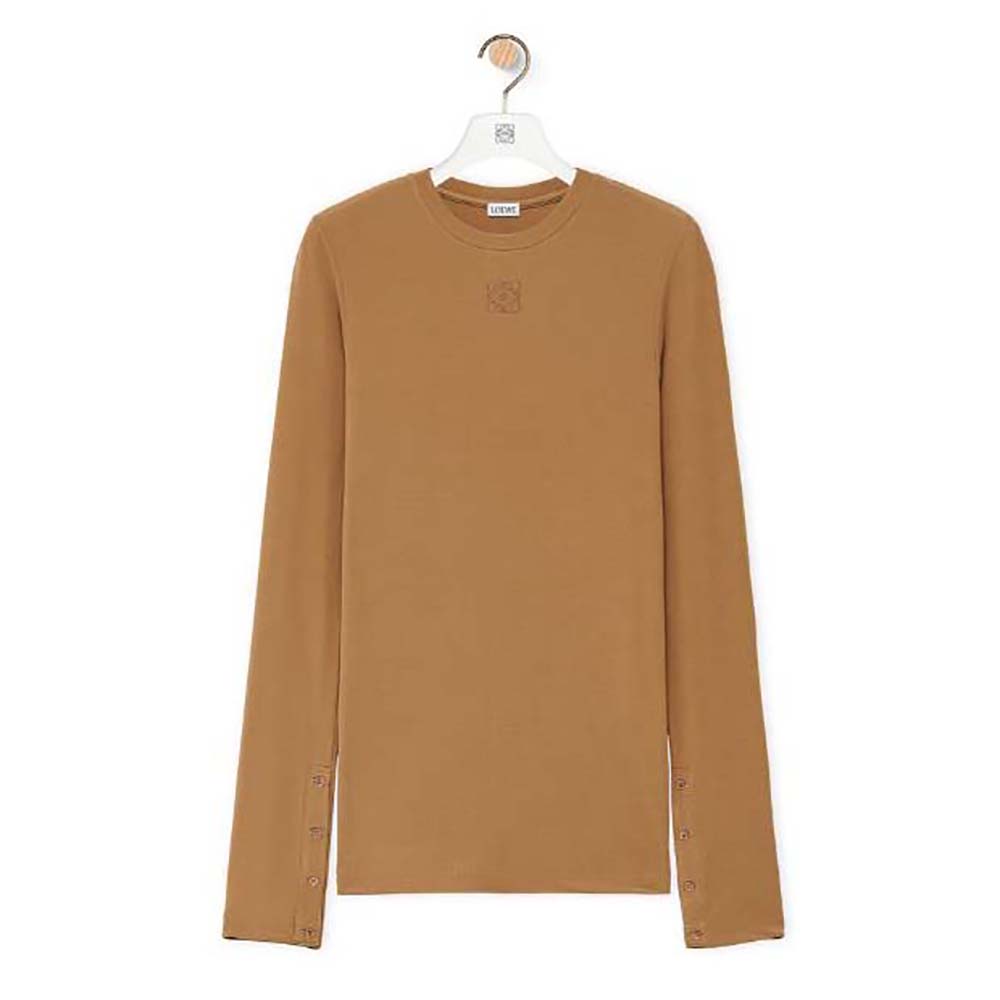 Front view of Loewe Women Long Sleeve Top in Modal-Brown showing slim silhouette