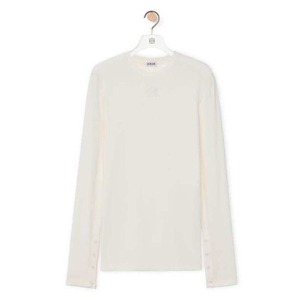 Front view of Loewe Women Long Sleeve Top in Modal-White