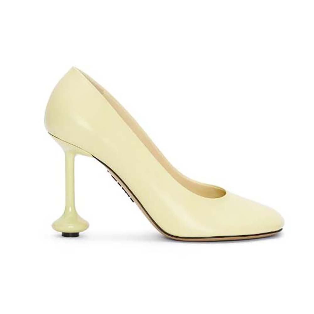 Side view of Loewe Women Toy Pump in Goatskin-Yellow showing heel shape
