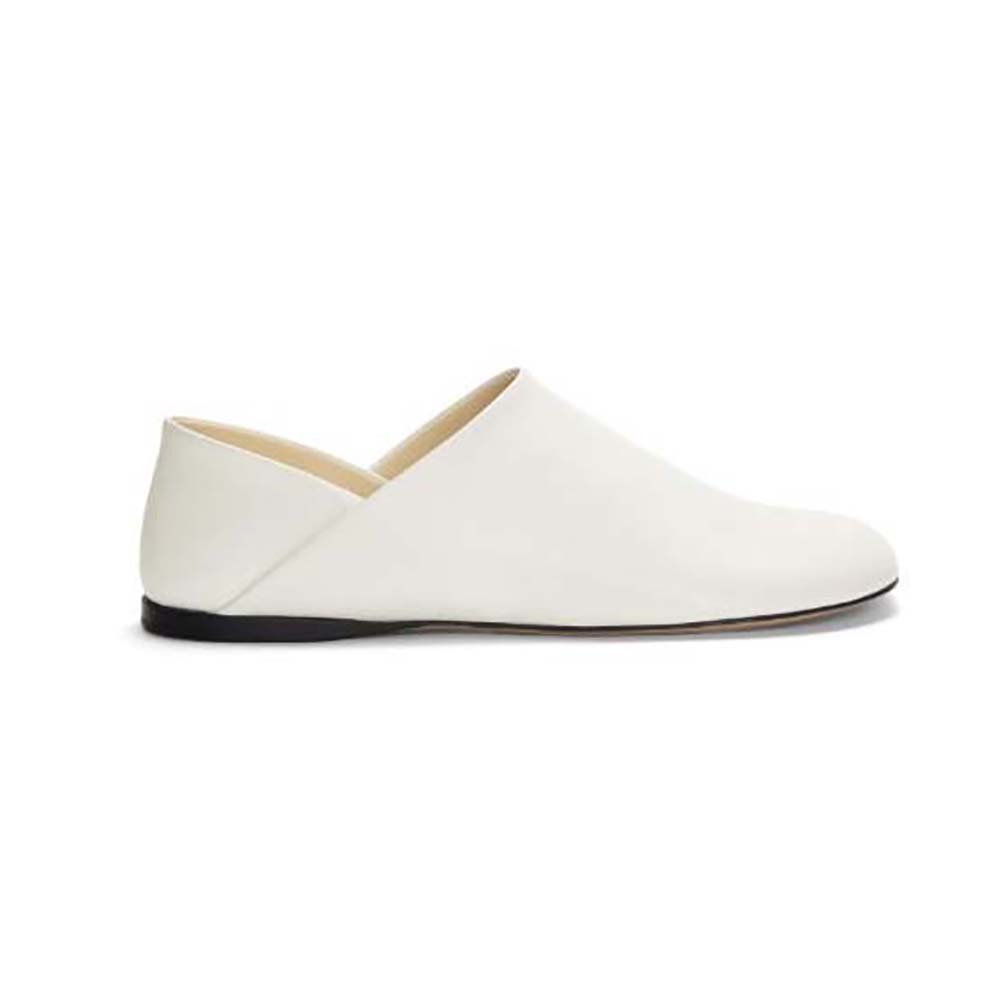 Side view of Loewe Women Toy Slipper in Goatskin-White showing sleek silhouette