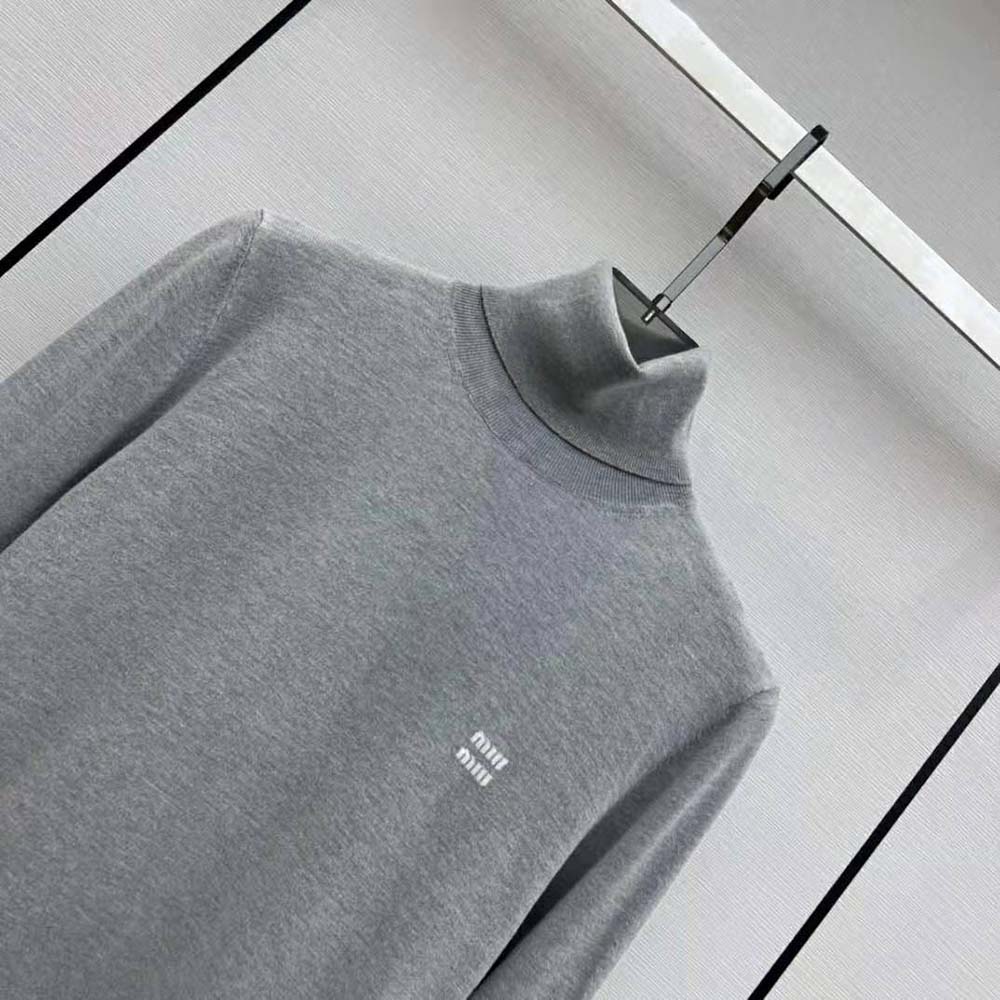 Miu Miu Women Cashmere and Silk Sweater with Intarsia Logo - image 4