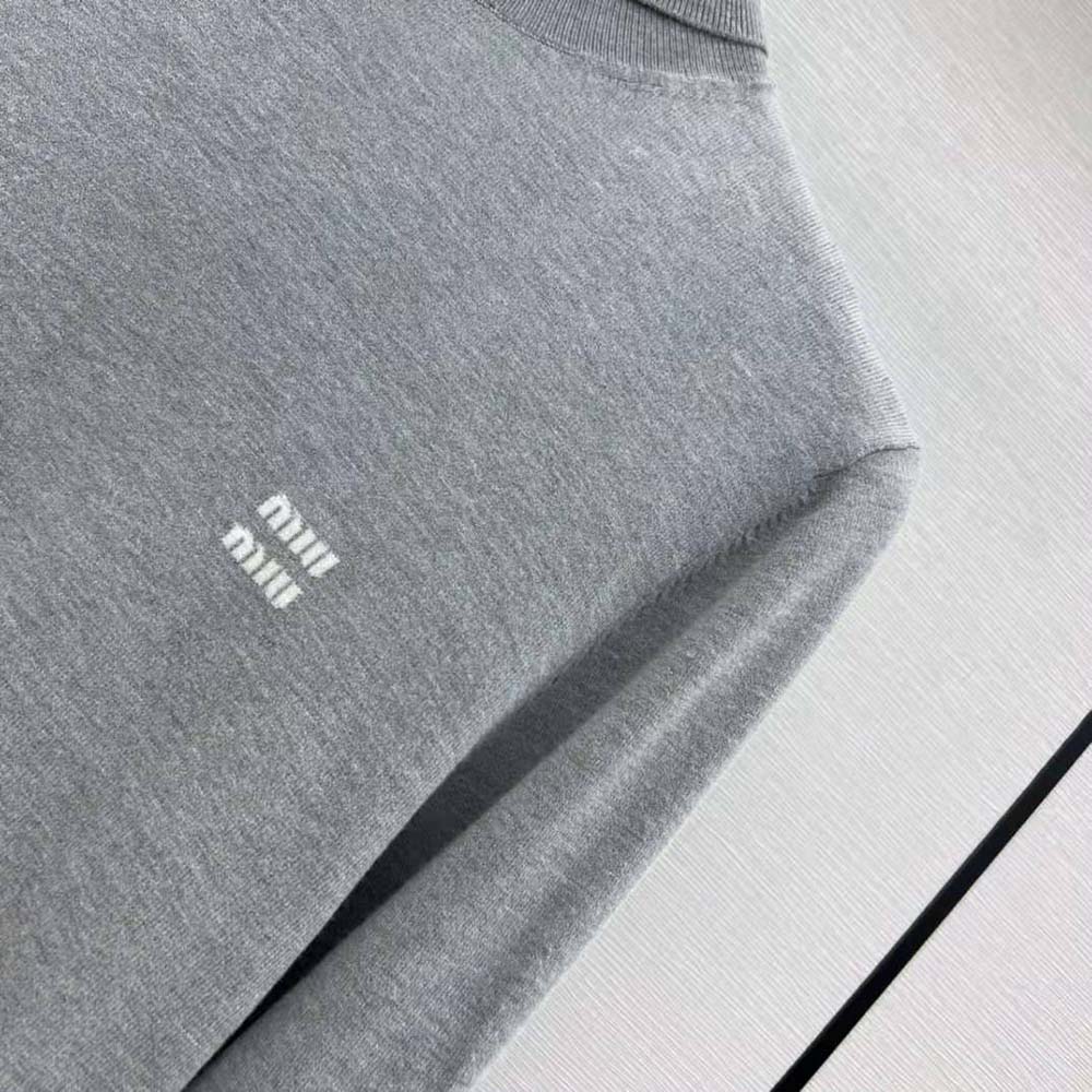 Miu Miu Women Cashmere and Silk Sweater with Intarsia Logo - image 7
