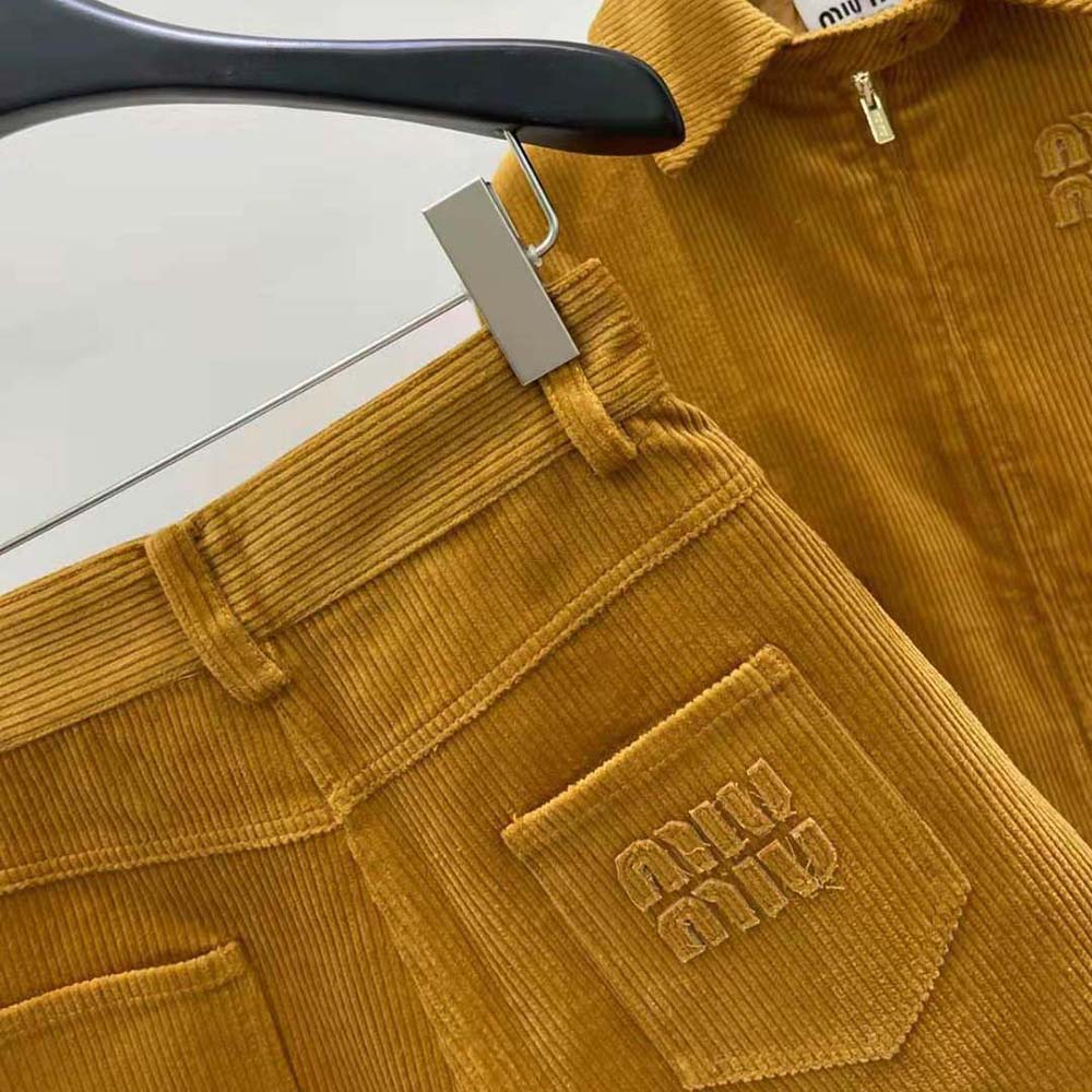Miu Miu Women Corduroy Shorts with Embroidered Logo-Brown - image 6