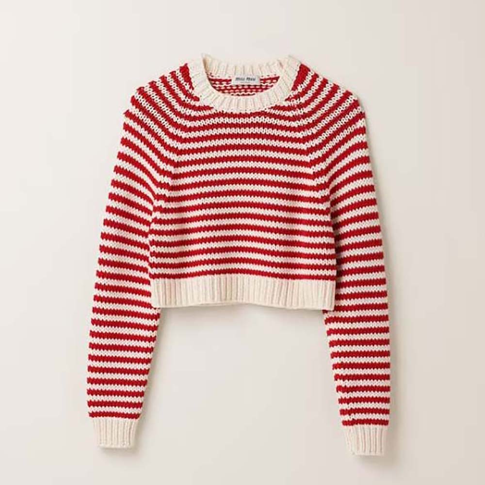 Front view of Miu Miu Women Cotton and Cashmere Sweater-Red showing relaxed fit