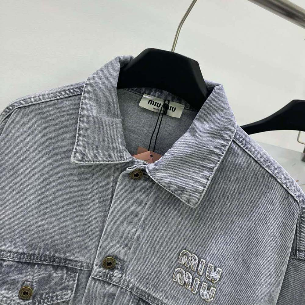Miu Miu Women Denim Blouson Jacket with Embroidered Logo - image 4