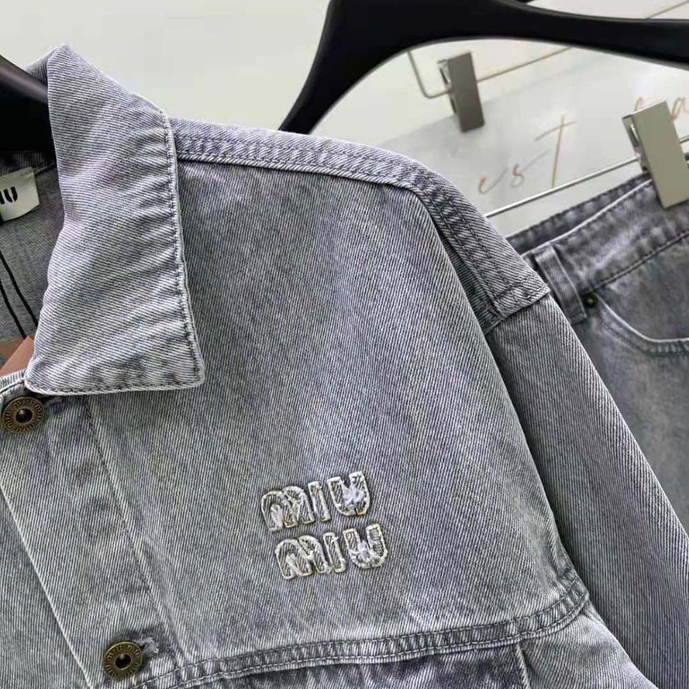 Miu Miu Women Denim Blouson Jacket with Embroidered Logo - image 6