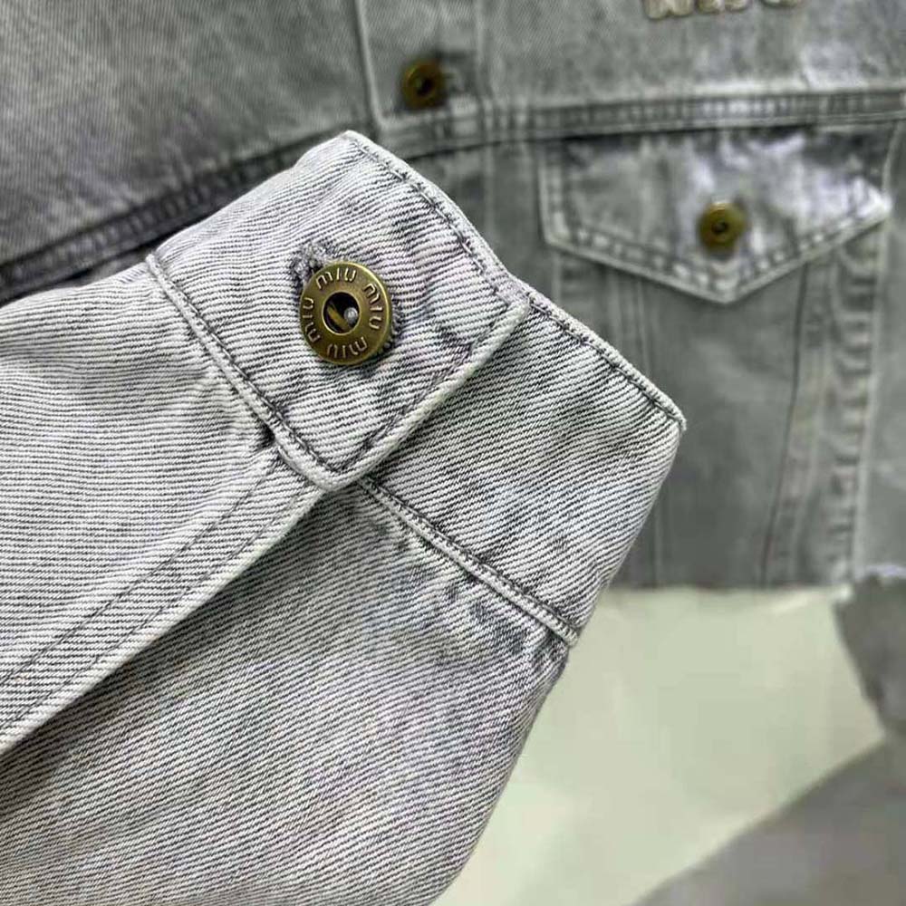 Miu Miu Women Denim Blouson Jacket with Embroidered Logo - image 9