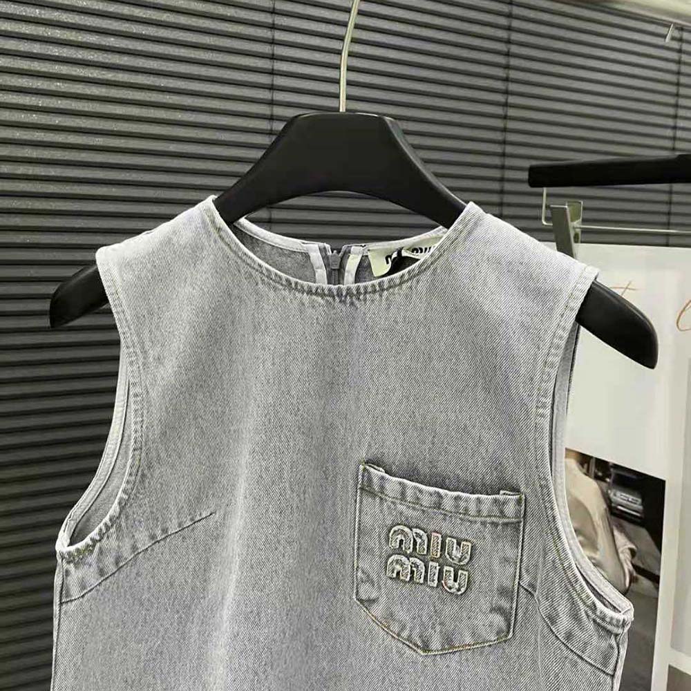 Miu Miu Women Denim Dress with Embroidered Logo - image 4