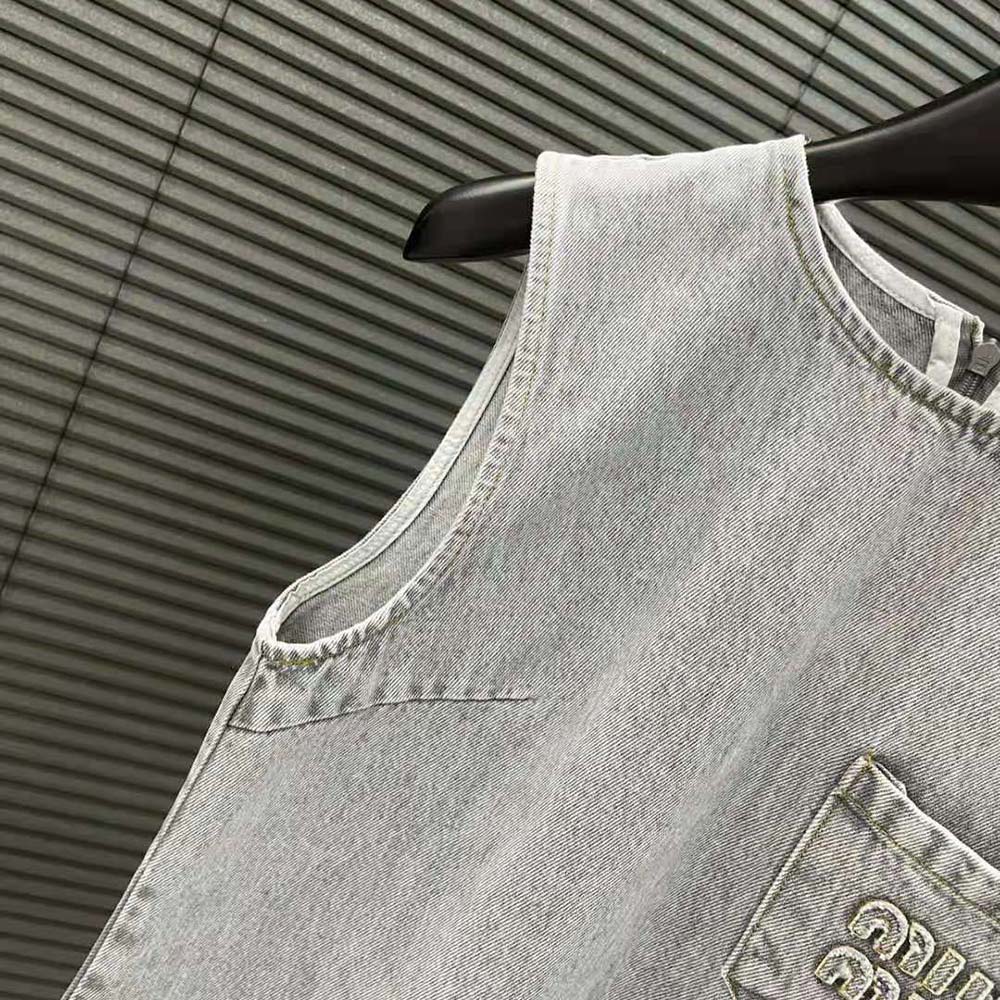 Miu Miu Women Denim Dress with Embroidered Logo - image 7