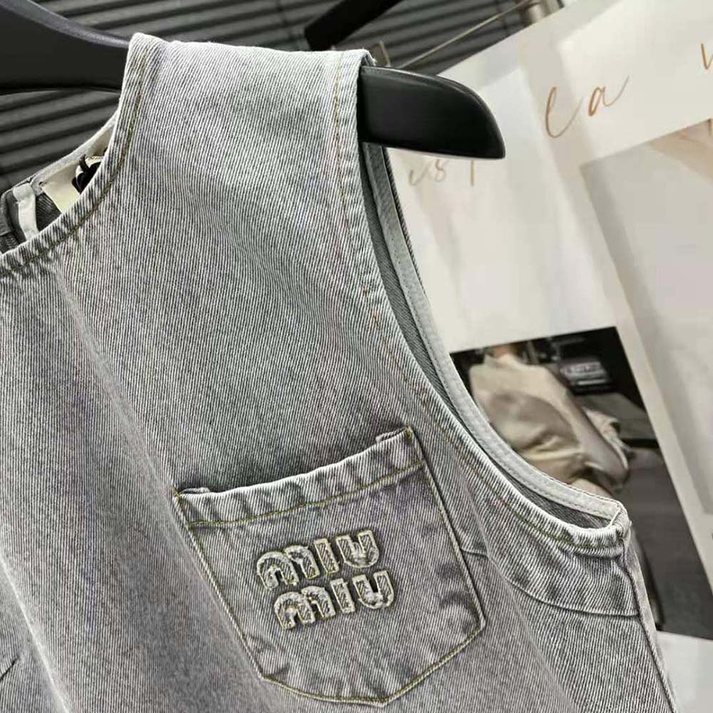 Miu Miu Women Denim Dress with Embroidered Logo - image 6