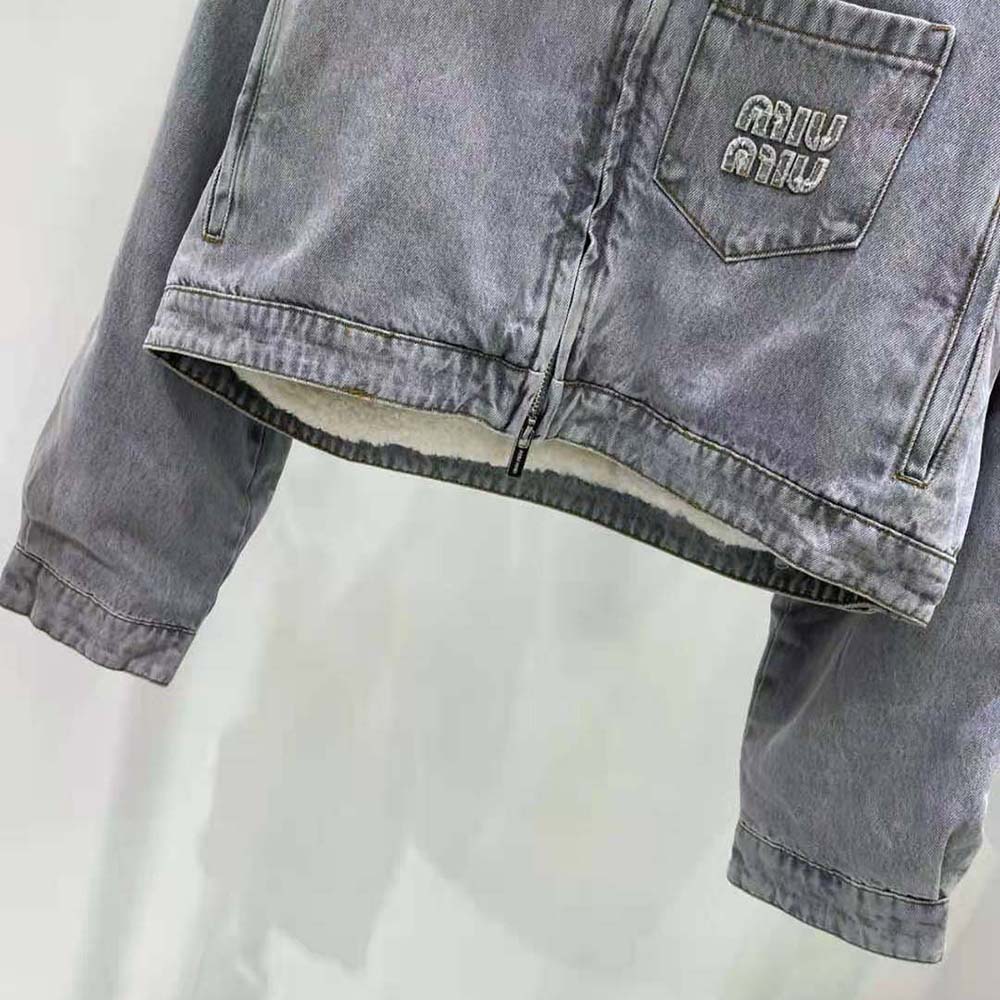 Miu Miu Women Embroidered Denim Blouson Jacket with Embroidered Logo - image 9