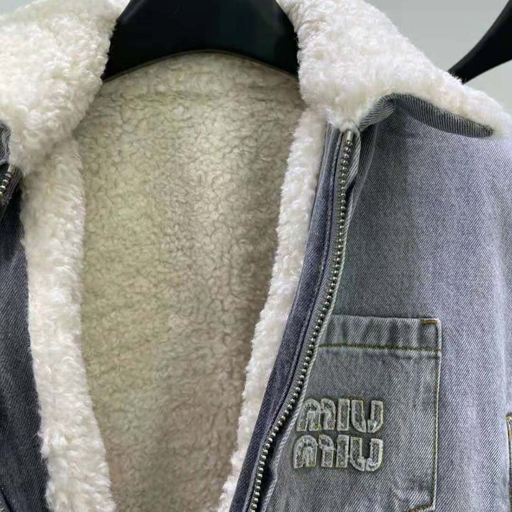 Miu Miu Women Embroidered Denim Blouson Jacket with Embroidered Logo - image 7