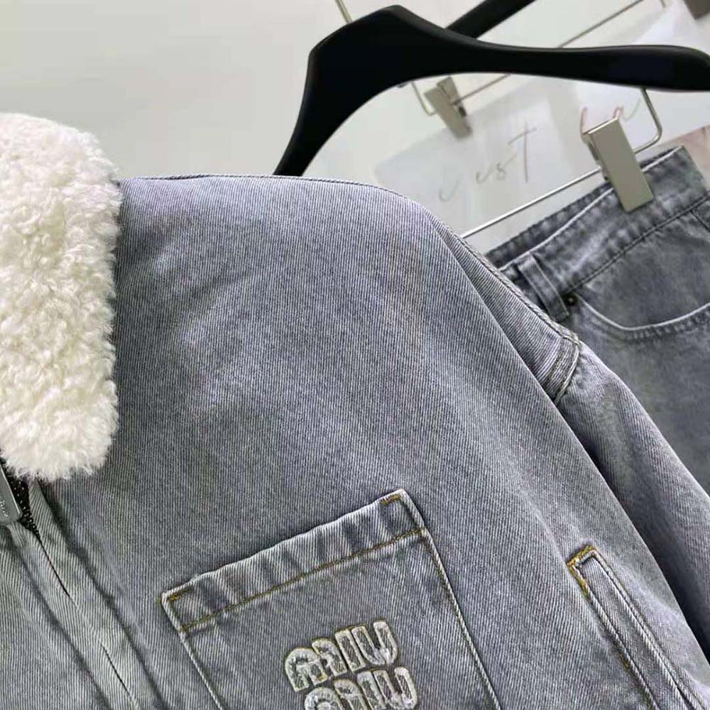 Miu Miu Women Embroidered Denim Blouson Jacket with Embroidered Logo - image 6